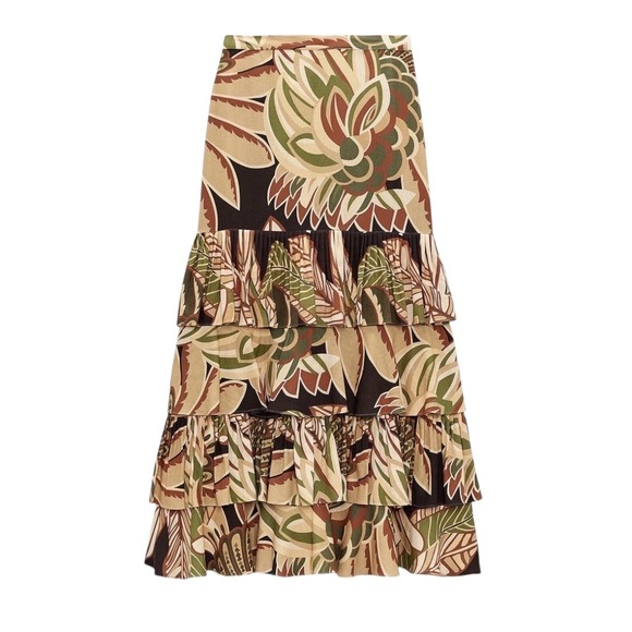 Zara Dresses & Skirts - Zara Tropical Print Tiered Linen Blend Maxi Skirt Green Tan Small 7913/053